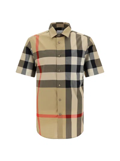 Burberry Men Cotton Shirt With Check Print In Multi