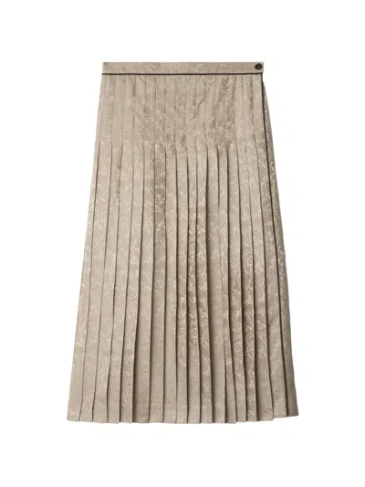 Burberry Sunflower Pleated Silk Midi Skirt In Neutral