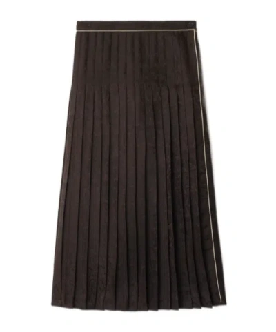 Burberry Sunflower Pleated Silk Skirt In Brown