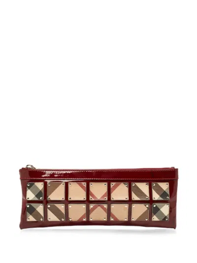 Pre-owned Burberry Super Nova Check Clutch Bag In Red