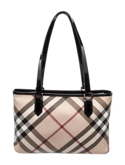Pre-owned Burberry Super Nova Check Top Handle Bag In Neutral