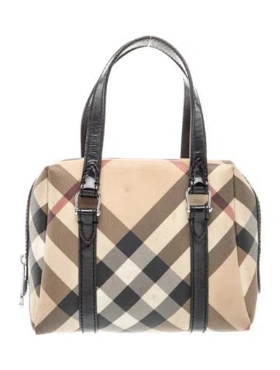Pre-owned Burberry Super Nova Check Top Handle Bag In Neutral