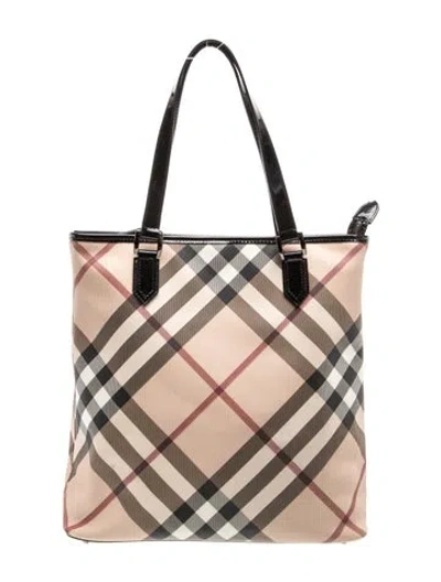 Pre-owned Burberry Super Nova Check Tote In Neutral