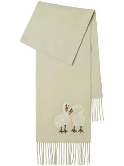 Burberry Swan Embroidery Scarf In Neutrals