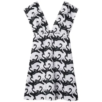 Burberry Swan Graphic Print Cotton Dress In Black