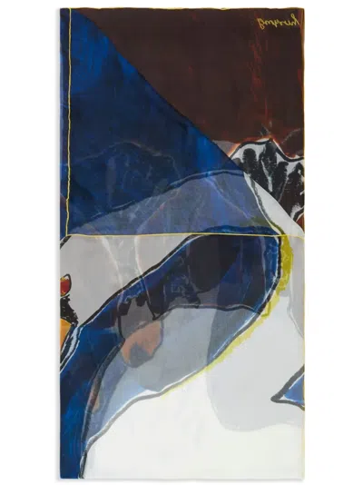 Burberry Swan-print Silk Scarf In Blue