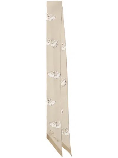 Burberry Swan-print Silk Scarf In Neutrals