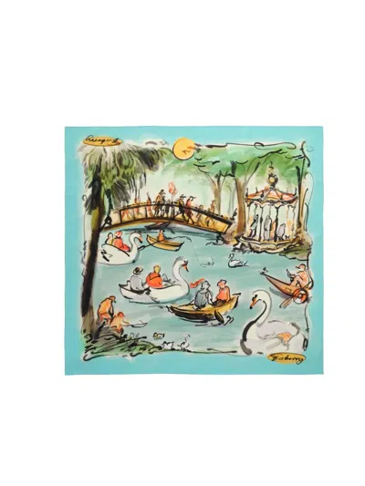 Burberry Swan-lake Silk Scarf In Blue