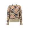Burberry Beige Crewneck Sweater With Check Motif In Wool And Mohair Woman