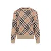 Burberry Beige Crewneck Sweater With Check Motif In Wool And Mohair Woman In Beige