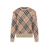 Burberry Beige Crewneck Sweater With Check Motif In Wool And Mohair Woman In Beige