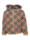 Burberry Long-sleeved Fleece Zip-up Hoodie With Check Pattern And Ribbed Fabric Cuffs In Beige