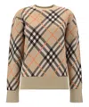 Burberry Beige Crewneck Sweater With Check Motif In Wool And Mohair Woman In Beige