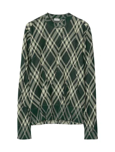 Burberry Check Cotton Blend Sweater In Black