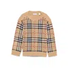 Burberry Kids Beige Signature Check Pattern Long Sleeves Crew Neck Wool Knitted In Brown