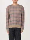 Burberry Check Pattern Sweatshirt With Embroidered Logo In Beige