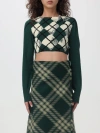 Burberry Check Cotton Knit Long Sleeve Sweater In Green