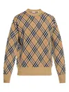 Burberry Check-pattern Wool Crew Neck Sweater Clothing In Brown