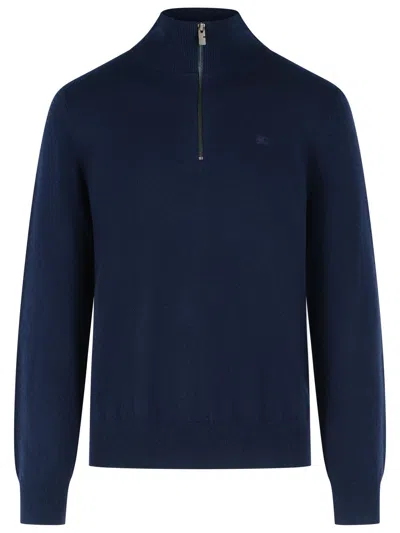 Burberry Sweater In Navy Cashmere Blend In Yellow