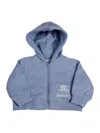 Burberry Full Zip Hooded Sweatshirt With Long Sleeves In Fine Cotton With Logo On The Front In Light Blue