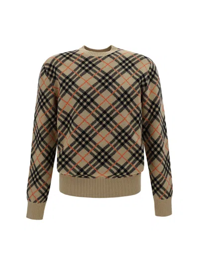 BURBERRY CHECKED KNITTED CREWNECK JUMPER
