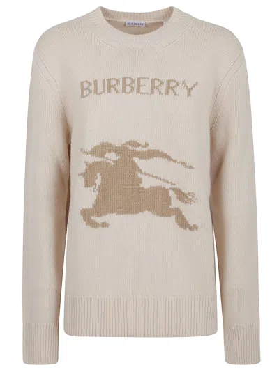 Burberry Wool-cashmere Blend Sweater With Contrasting Graphic In Gray