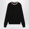 Burberry Crew Neck Knitwear With Distinctive Patterned Collar In Black