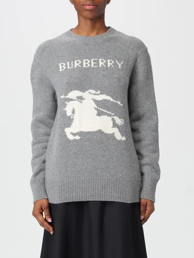 Burberry Graphic Knit Sweater With Ribbed Cuffs And Hem In Gray