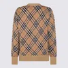 Burberry Beige Crewneck Sweater With Check Motif In Wool And Mohair Woman In Nude