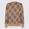 Burberry Beige Crewneck Sweater With Check Motif In Wool And Mohair Woman In Nude