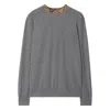 Burberry Men Grey Crew Neck Ribbed Trim Long Sleeves