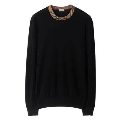 Burberry Check Patterned Knitwear Ribbed Trims In Black