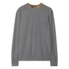 Burberry Men Grey Crew Neck Ribbed Trim Long Sleeves