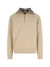 Burberry Beige Stripe Collar Half-zip Sweatshirt In Pink