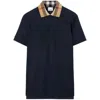 Burberry Cody Polo Shirt With Check Collar In Blue
