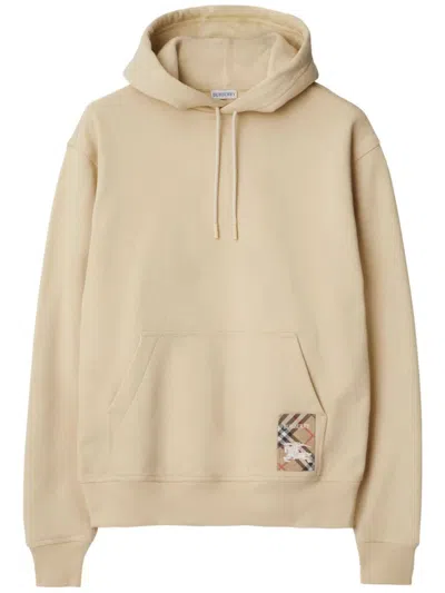Burberry Check Label Hoodie In Brown
