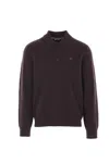 Burberry Embroidered Ekd Long-sleeved Polo T-shirt In Brown