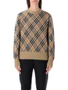 Burberry Check Wool Blend Knit Crewneck Sweater In Brown