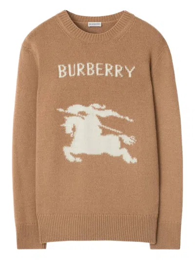 Burberry Wool And Cashmere Pullover With Ekd In Brown