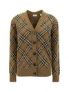 Burberry Check Pattern Ribbed Cardigan In Brown