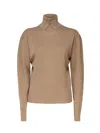 Burberry High-neck Wool Sweater With Logo Intarsia In Buscuit