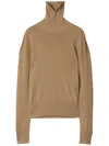 Burberry High-neck Wool Sweater With Logo Intarsia In Flax