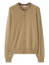 Burberry Check Trim Wool Cardigan In Green