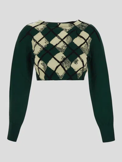 Burberry Cropped Argyle Cotton Sweater In Verde