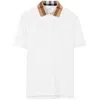 Burberry Check-collar White Polo Shirt With Three-button Placket In White