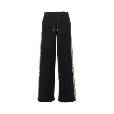 Burberry Sweatpants With Check Trimmings In Black