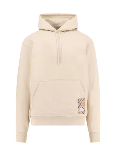 Burberry Check Label Hoodie In Nutmeg