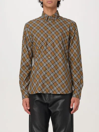 Burberry Beige Button-down Shirt With Check Pattern In Brown