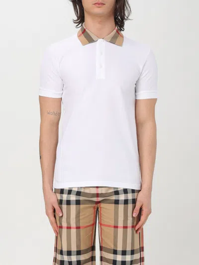 Burberry Check-collar White Polo Shirt With Three-button Placket