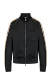 Burberry Checked Jacquard-trimmed Logo-embroidered Tech-jersey Track Jacket In Black